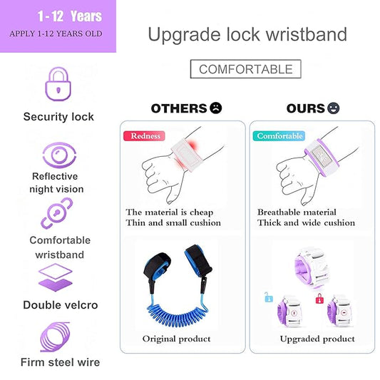 Toddler Harness Walking Leash- Child Anti Lost Wrist Link - Child Safety Harness - Upgrade with Reflective(6.5ft) - for Boys and Girls,Not Easy to Open Without Key (Purple)