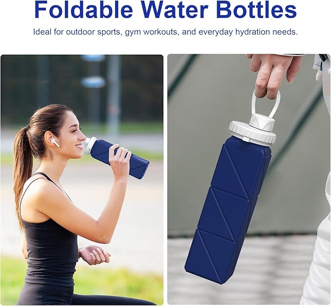 Collapsible Water Bottles 20.6oz Silicone Foldable Leakproof BPA Free Reusable Lightweight Portable Sport Water Bottles For Travel Camping Hiking Outdoor Indoor Detachable for Dishwasher