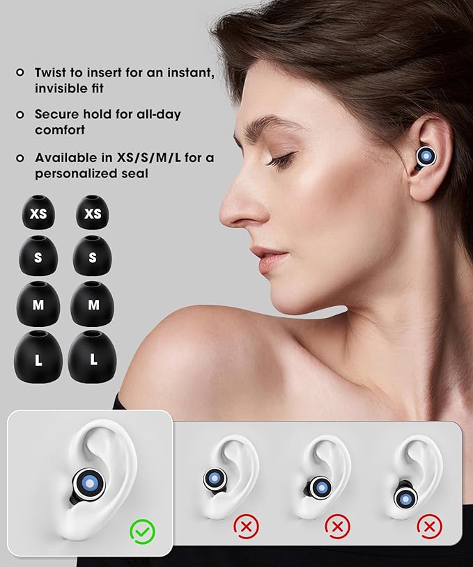 Jiaao Ear Plugs for Sleeping, 45dB Noise Canceling Reusable Silicone Ear Plugs,8 Eartips with Portable Box, Perfect for Concerts,Snoring, Study, Sleep and Travel