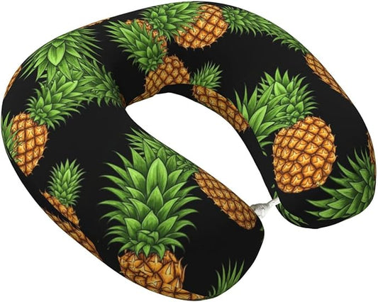 Breathable Neck Pillow for Sleeping Rest Nap Upside Down Pineapple, Airplanes/Car/Home Memory Foam Travel Cushion with Polyester Cover Washable for Women Men