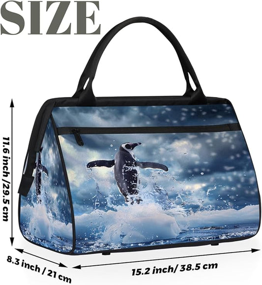 Travel Duffel Bag Penguin Bird Waterproof Sports Duffel Bags Lightweight Large Capacity Weekender Carry On Gym Bag for Women Men