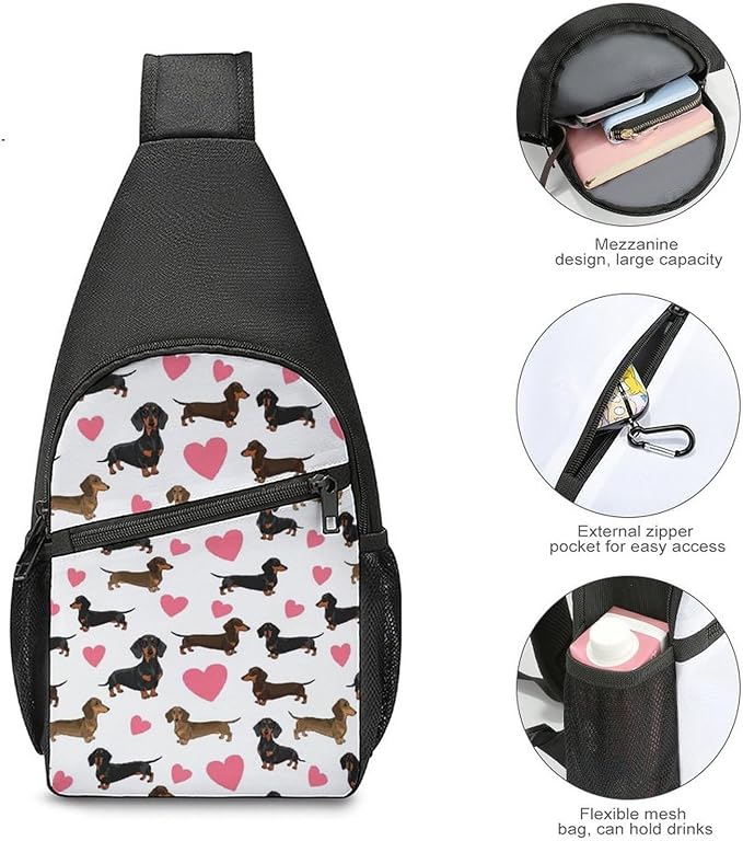 SWEET TANG Lightweight Sling Shoulder Backpack, Adjustable Gym Bags Dachshund Lovers Dachshunds, Large Capacity Chest Cross Body Bag Daypack, Outdoor Multipurpose Bag