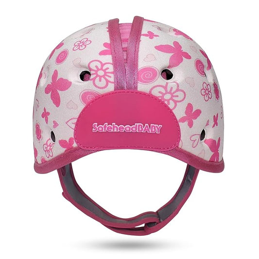 SafeheadBABY Soft Baby Head Protector Helmet for Crawling and Walking 7–24 Months – Ultra-Lightweight & Breathable Infant Safety Helmet That Grows with Your Baby (Circ. 40–52 cm) –Butterfly Heart Pink