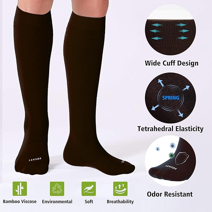 LEVSOX Viscose Made from Bamboo Compression Socks for Pregnant Women 20-30 mmHg Knee High Cute Mens Supports Socks for Travel
