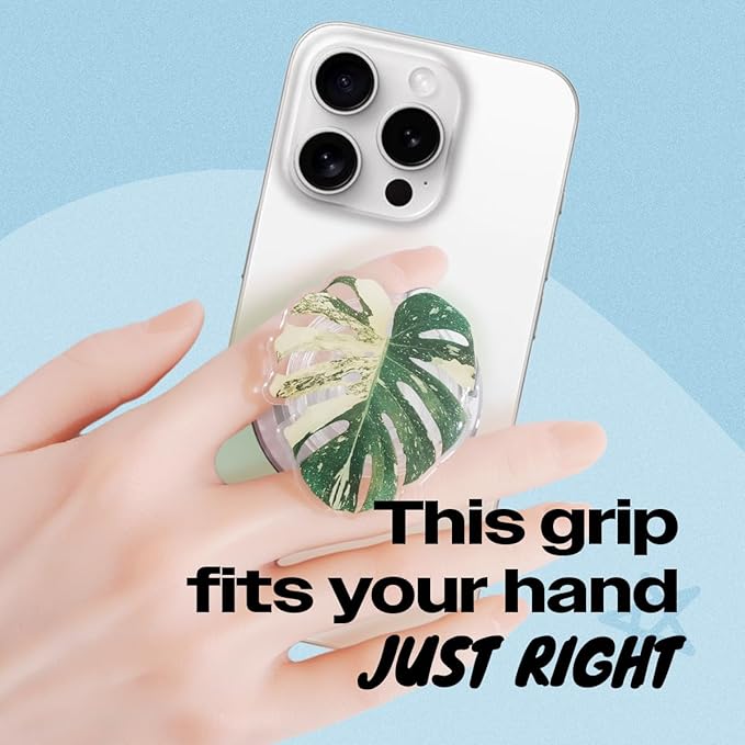 OnTheGrip Compatible with Magsafe Magnetic Cute Acrylic Tropical Leaf Design Collapsible Mobile Phone Grip Stand Holder for Smartphone Tablet Cell Phone Accessory (Yellow Monstera)