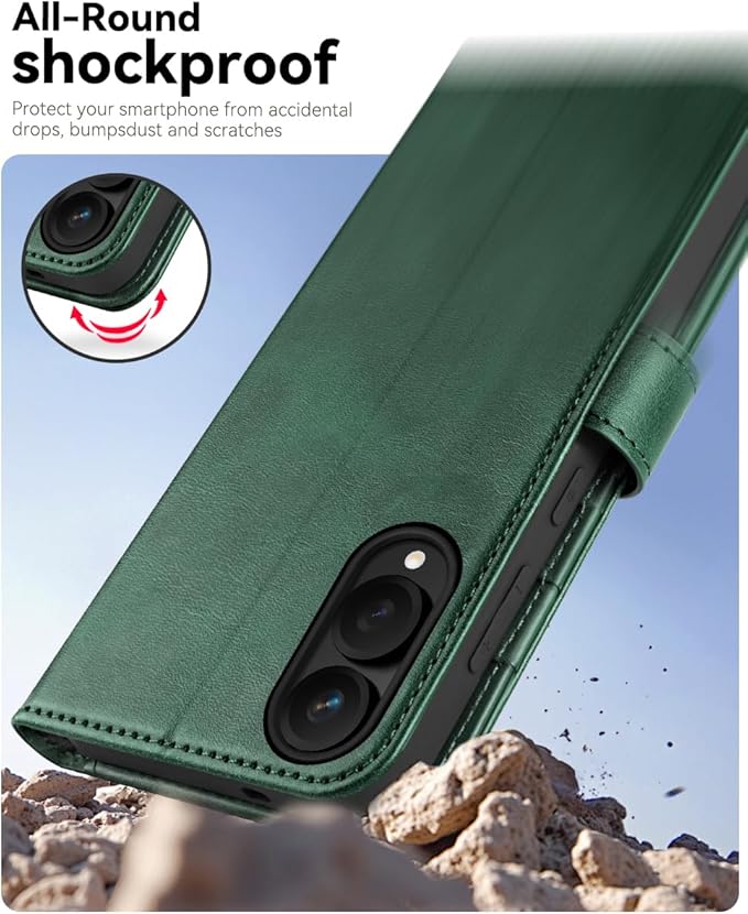 OCASE Compatible with Galaxy S25 Edge Wallet Case, PU Leather Flip Folio Case with Card Holders RFID Blocking Kickstand [Shockproof TPU Inner Shell] Protective Phone Cover 2025, Blackish Green