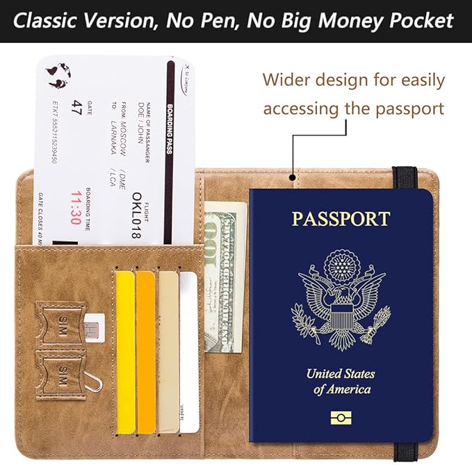 Passport Holder Cover Wallet Travel Essentials RFID Blocking Leather Card Case International Must Haves Travel Accessories for Women Men(101#Brown)