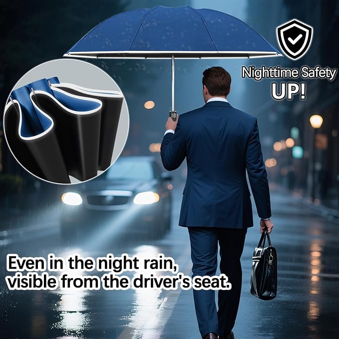 Travel Umbrella for Rain, Automatic Folding Windproof Umbrella with Case - Compact Reverse with 360° Reflective Stripe, Light & Portable Durable for Women & Men