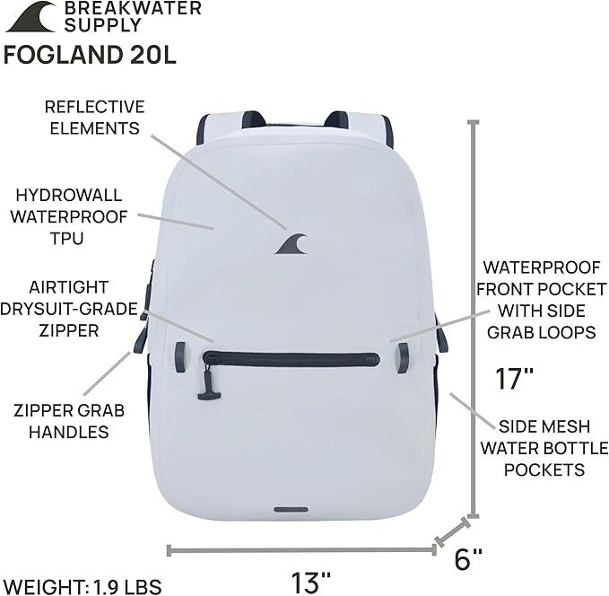 Breakwater Supply™ Waterproof IP68 Submersible Backpack with Airtight Zippers | Laptop Travel Outdoors | Fogland 25L 20L 15L