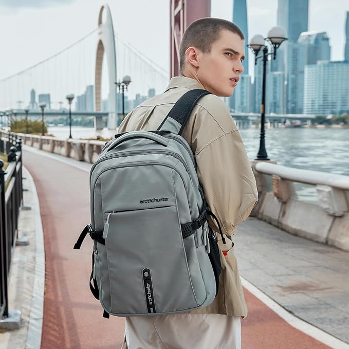 Travel Carry On 15.6" Laptop Backpack for Men, Large 30L Anti-Theft & Waterproof Backpacks Flight Approved for Business, Commuting, Work, Weekend Casual Daypack, Grey, Silver