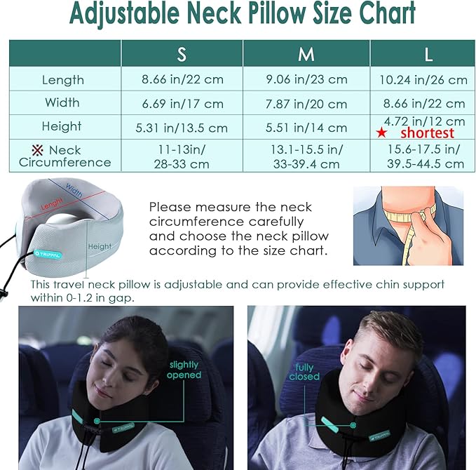 GOLDORANGE Large Travel Pillow Neck Chin Head Support Best Memory Foam Neck Pillows for Airplane Train Car Bus Home Office Sleeping Rest with Compact Carry Bag Black L