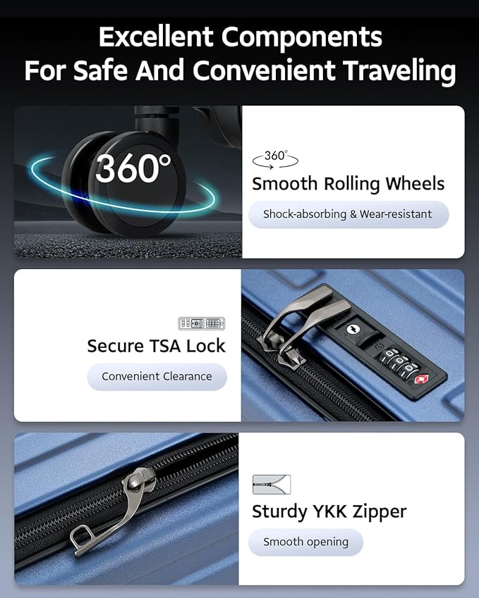 Checked Luggage, Large Suitcase 29 Inch Trunk Luggage with Spinner Wheels, Lightweight ABS+PC Hard Shell with Aluminum Frame, Top Opening, TSA Lock (Blue, 1PC)