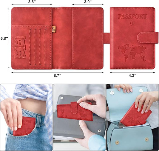 Eoehro Passport Holder for Travel Essentials, Passport Wallet Cover Case for Travel Must Haves Accessories,Passport Book Holders for Women and Men(red)