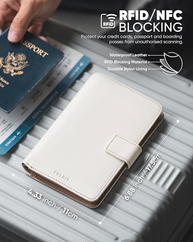 VULKIT Passport Holder with Airtag Holder RFID Blocking Passport Wallet Travel Leather Passport for Women(Beige Brown)