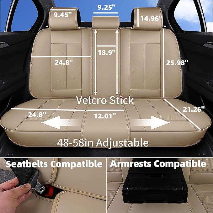 Coverado Car Seat Covers Full Set, Seat Covers for Cars, Beige Car Seat Covers Front Seats and Back Car Seat Protector Waterproof, Leather Car Seat Cushion Universal Fit for Most Cars