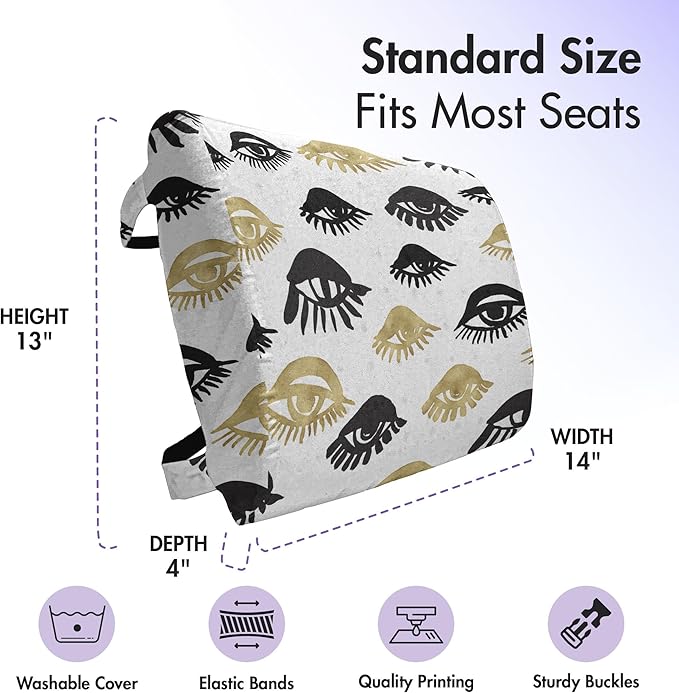 Ambesonne Trippy Lumbar Back Support Pillow, Woman Eyes with Eyelash Unusual Style Fashion Modern Design Print Graphic, High Density Foam for Office Chairs Car Seats, 14" x 13", Yellow Black