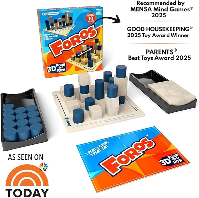 Foros 3D Board Game | Strategy Board Games with Unique 3D Gameplay | Family Games for Kids and Adults | Beautiful Wooden Design | Fast-Paced, Easy to Learn & Fun to Play | MESH Accredited for Learning