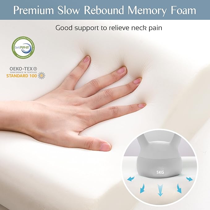 Memory Foam Pillows for Neck Pain Relief, Cooling Neck Pillow for Sleeping, Ergonomic Cervical Neck Support Pillow with Breathable Pillowcase for Side Back Stomach Sleepers