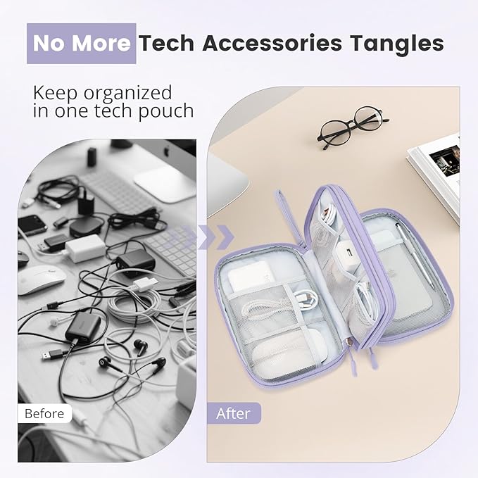 Skycase Tech Pouch - Lightweight Electronics Organizer Travel Case, Double Layers Travel Cable Organizer, All-in-One Storage Bag for Charger, Cord, Phone, Flash Drive, Accessories