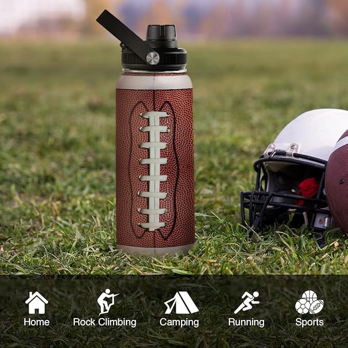 Football Water Bottle 32oz Stainless Steel Insulated Bottles for Men Boys Sports Lovers Fan Players Coach - Softball Gifts for Birthday Christmas