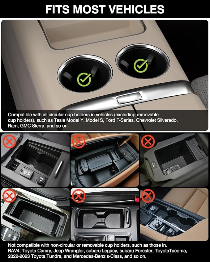 AXVLU Car Desk for Laptop, Cup Holder Table with 360° Rotation - Wooden Car Laptop Mount, Car Table & Car Food Tray Compatible with Tesla Model Y/3/S & Most Vehicles