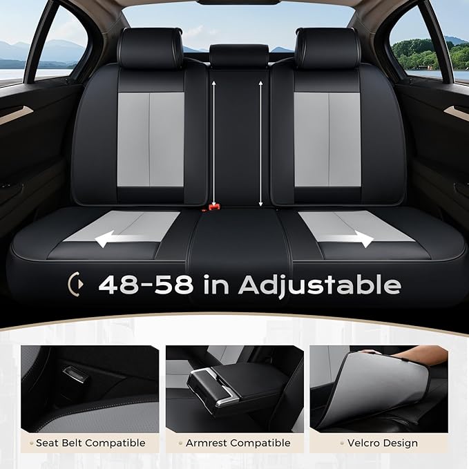 Coverado Car Seat Covers Full Set, Car Seat Protector Waterproof, Nappa Leather Car Seat Cushion, Seat Covers for Cars, Front Seats and Back Universal Fit for Most Cars
