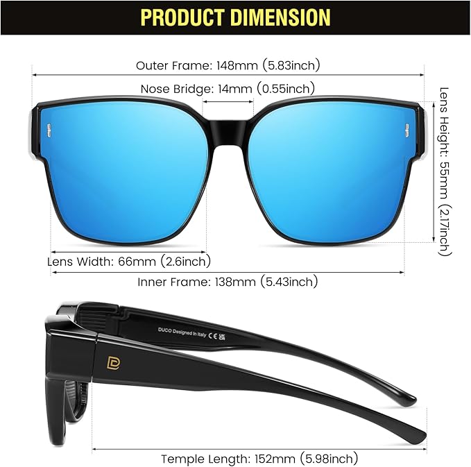 DUCO Fit Over Sunglasses for Men Women Wear Over Glasses Retro Wrap Around Polarized Sun Glasses UV400 Protection DC8981