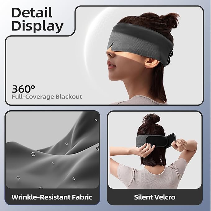 Sleep Mask for Man Women - Eye Masks for Sleep - Adjustable Breathable Sleeping Eyemask for Travel, Flight, Road Trip, Soft Pressureless Blackout Eye Covers Fits All Heads (Black)