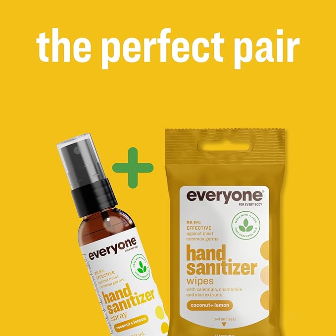 Everyone Hand Sanitizer Wipes, 15 Wipes (Pack of 6), Coconut and Lemon, Made with Sugarcane Derived Alcohol with Essential Oils, TSA friendly