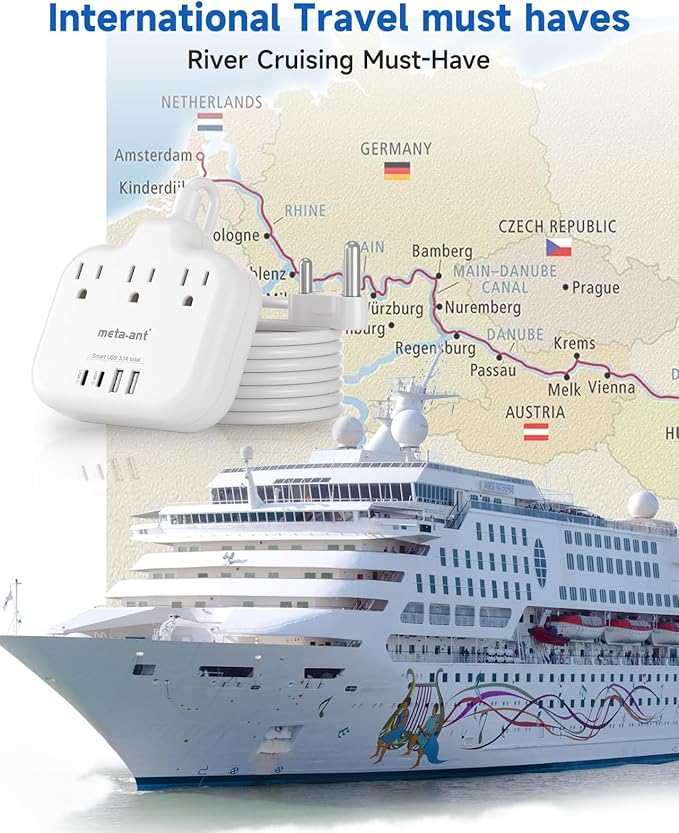 South Africa Plug Adapter, Type M Adapter for South Africa with 3 AC Outlets & 4 USB Ports(2 USB C) 15.5W, 3FT Extension Cord, Africa Travel Essentials for USA to South Africa Namibia Nepal Malaysi