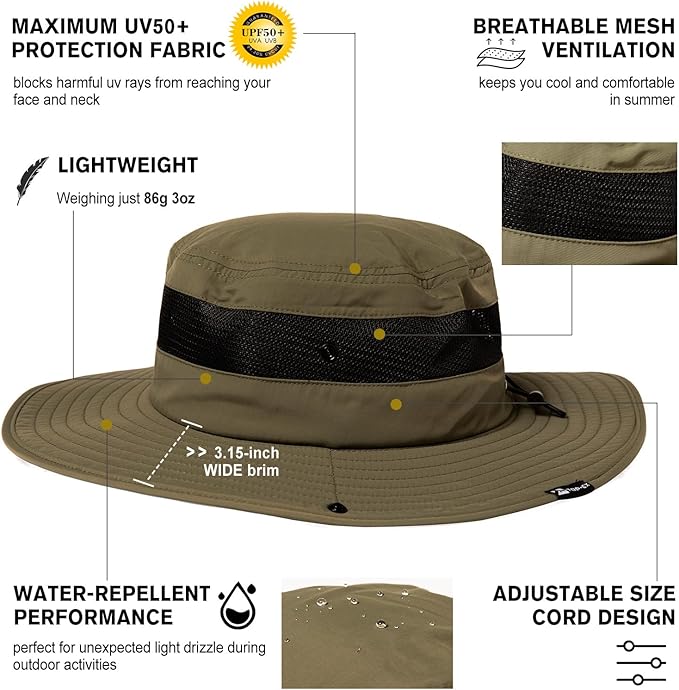 Oversized XL XXL Waterproof Sun Hat for Big Heads Mesh Bucket Hat Wide Brim Adjustable Packable Hiking Beach Fishing