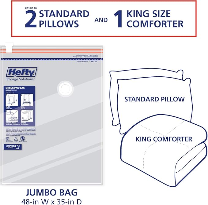 Shrink-Pak Space Bags Vacuum Storage Bags for Bedding Jumbo Compression 3 Pack Clear for Comforters Blankets (3 Jumbo/Bedding Solo)