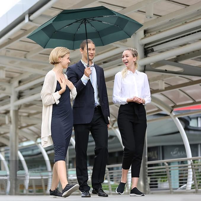 Lejorain Large Folding Golf Umbrella - Compact Mens Umbrellas Travel Rain and Windproof 54inch Collapsible Automatic Open Close Umbrella 210T Teflon Vented Double Canopy