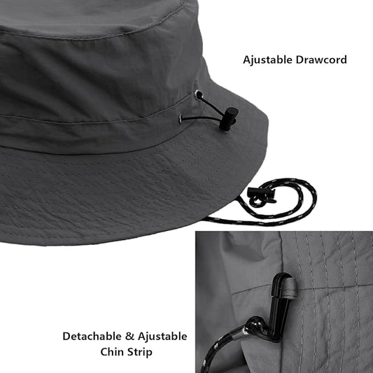 woogwin Waterproof Bucket Rain Hat with Chin Strap Quick Dry Packable Boonie Sun Hat Safari Hat UV Protection