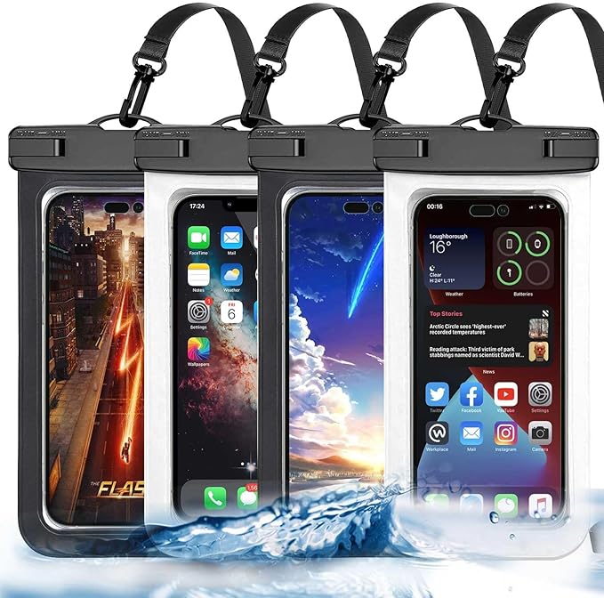 Up to 8.3" 4 Pack Black White Universal Waterproof Phone Pouch, Large Phone Waterproof Case Dry Bag,Protection Level: IP68,Outdoor Sports for Apple iPhone,Samsung,and More,Black,White