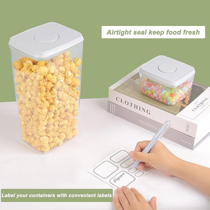 Kahyeets Airtight Food Storage Containers with Lids Pop Up Containers Pasta Organizer for Kitchen Pantry Cereal Snack Flour Sugar Coffee (3pc 3300ml / 3.48qt)