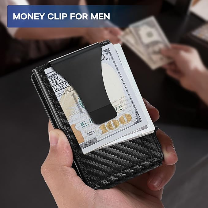 Zitahli Wallet for Men, Pop Up Metal Wallet with Money Clip & ID Window, RFID Blocking Credit Card Holder, Bifold Card Wallet Holds 8+ Cards Plus Cash Idea Gifts for Men