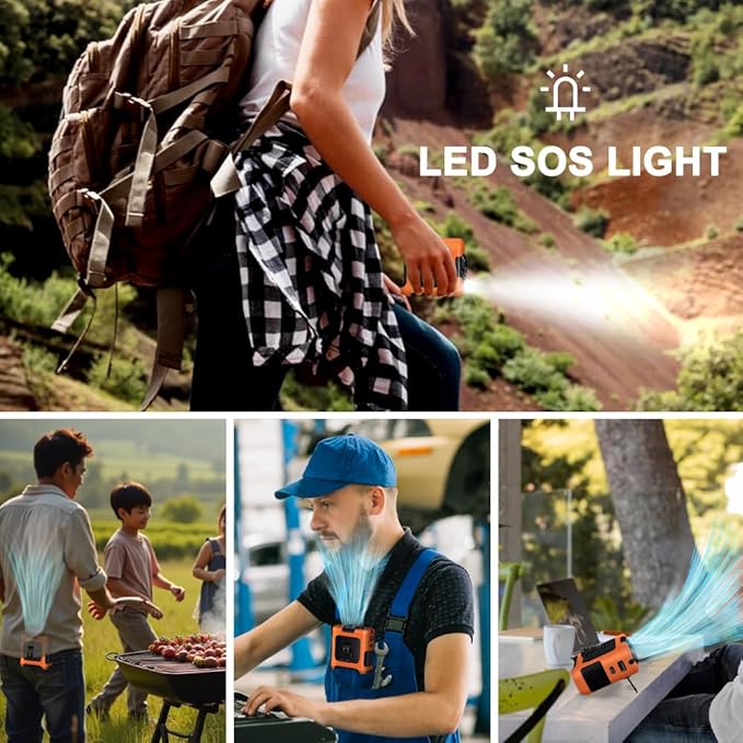 AINFTIME 2025 Portable Waist Clip Body Fan 10000mAh Personal Wearable 6-40H Powerful Outdoor (10000mAH / Orange)