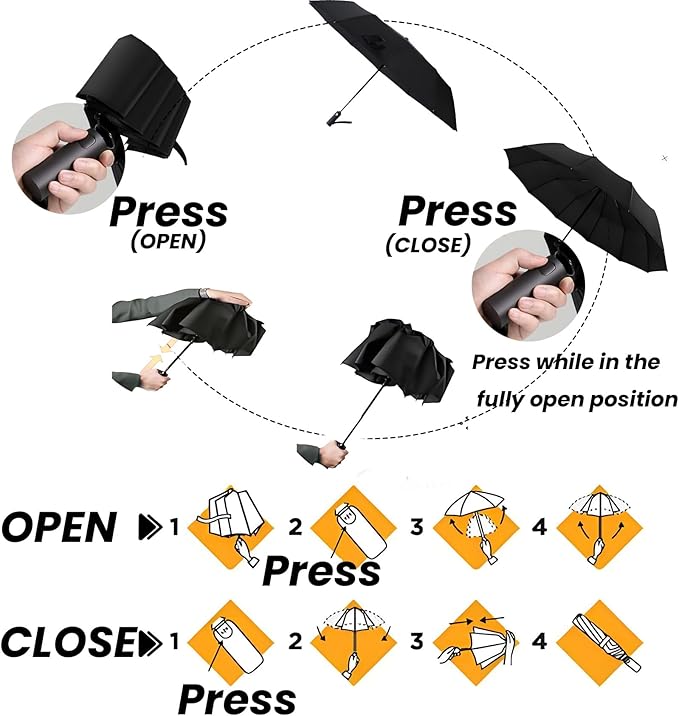 MRTLLOA 42/49 Inch Compact Windproof Travel Umbrella for Rain, Lightweight, Portable, Automatic, Strong, Waterproof Folding Umbrellas for Women, Men and Teenagers