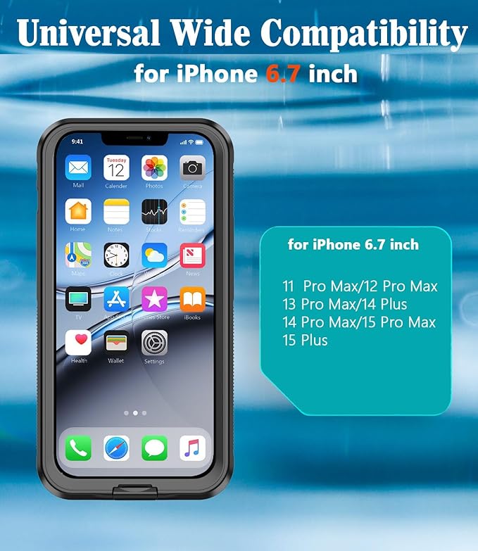 Waterproof Phone Case for iPhone 6.7‘’, Self-Check Function Underwater Pouch Dry Bag Beach Travel Essentials Tech Gadgets Floating Shower Snorkeling for iPhone 15/14/13/12/11 Pro Max Plus 6.7"