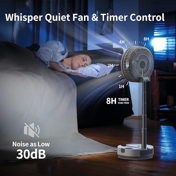 Socool 40000mAh Battery Operated Foldable Fan,Rechargeable Standing Fan, Remote Control & Colorful Light, Oscillating Telescopic, Timer & Digital Display, Foldaway Fans for Camping Travel Outdoor