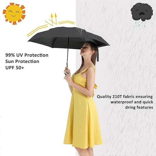 BAODINI Small UV Protection Travel Umbrella Compact for Rain and Sun UPF 50+ Windproof Portable 42 inch Umbrella for Women and Men
