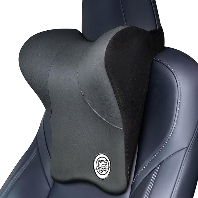 Car Neck Pillow for Driving Seat, Soft Memory Foam Headrest Pillow with Adjustable Strap and Removable Cover, Ergonomic Neck Support for Car, Office Chair, Gaming Chair – Dark Grey