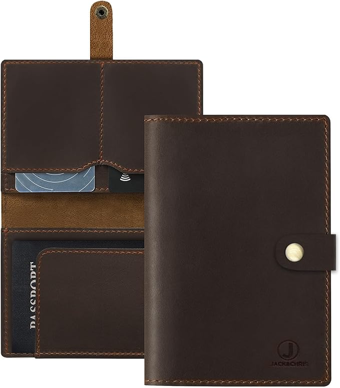 Jack&Chris Genuine Leather Passport Holder For Travel, RFID Blocking Handmade Passport Holder with Card Case Organized & Safe, Quality Travel Essentials for Women and Men for Gifting, Coffee