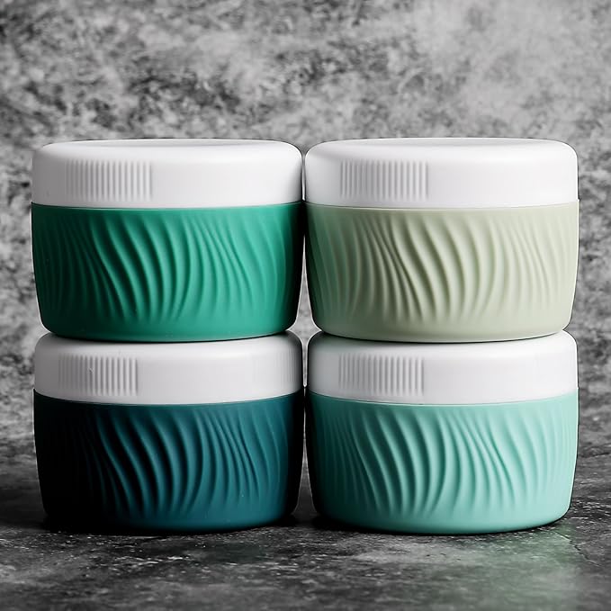 Travel Containers for Toiletries, Silicone Cream Jars BPA-Free, TSA Approved 2oz Travel Size Containers, Leak-proof Portable Size Silicone Jars with Lid for Face Hand Body Cream (4 Pack)
