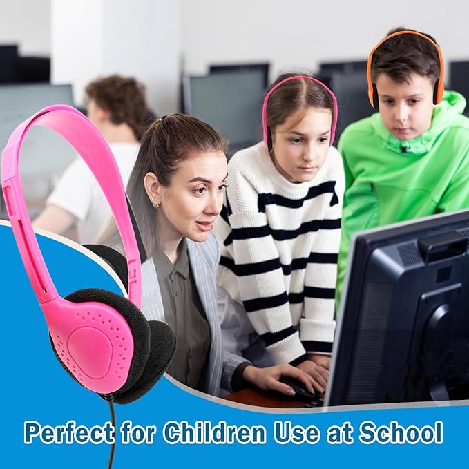 30 Pack Classroom Headphones for Kids, Multi Color Bulk Headphones for Classroom Wired Over The Ear Headphones Adjustable with 3.5 mm Jack for School Library Student Children
