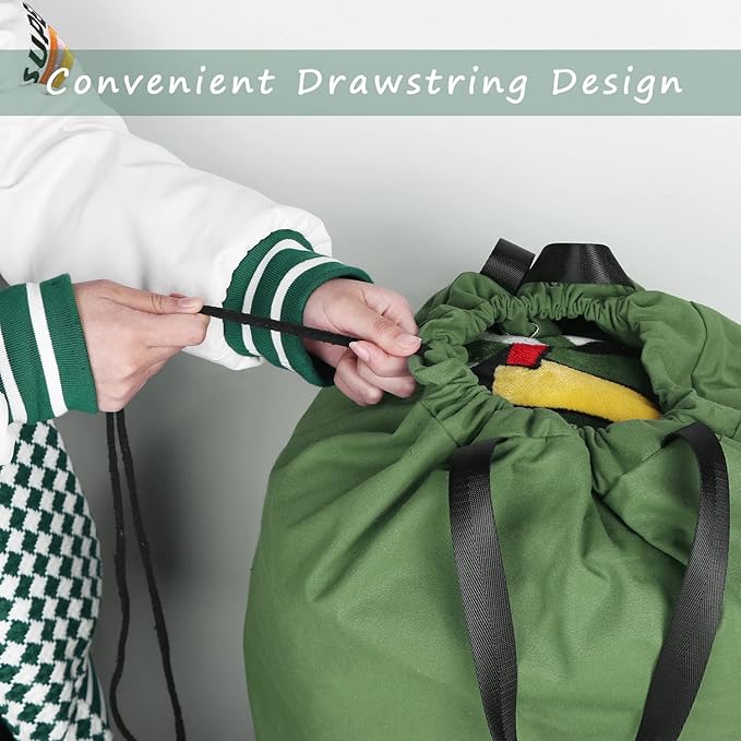 Cotton Canvas Laundry Bag with Handles & Drawstring Straps, Heavy Duty Extra Large Laundry Bags for Laundromat and Household, 25.5x34 Inch, Army Green