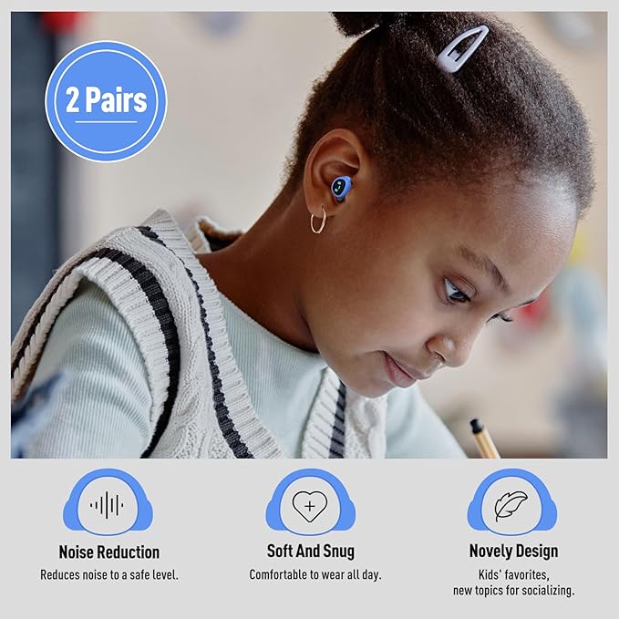 2 Pairs Kids Ear Plugs for 5-12 Yr, 27 dB Noise Reduction Extra Small Earplugs, Ear Plugs for Kids for Noise Sensitivity, Socializing, Sleep, Focus, 4 Sizes Ear Tips in XS-L (2X Purple)