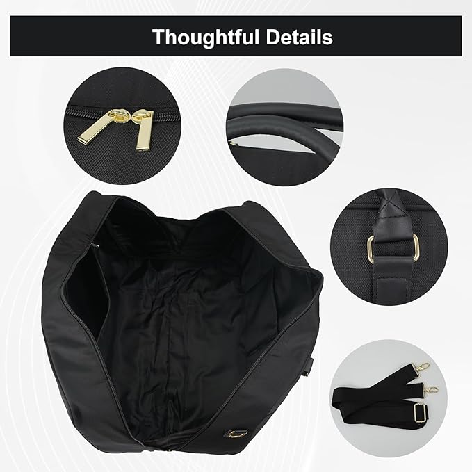 Travel Duffle Bag for Women & Men - Weekender Overnight Bag, Large Carry-On Gym Bag, Sports Duffel, Hospital Bag, Yoga Tote,Work Bag & Trolley Sleeve (Black)