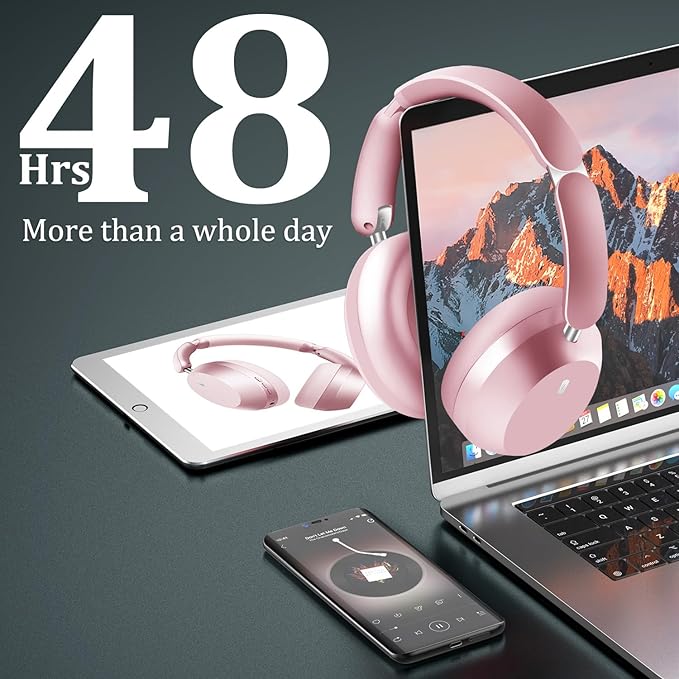 Wentronic Y04 Bluetooth Headphones Active Noise Cancelling Wireless Over Ear Headphones 48 Hours Playtime High Sound Quality Foldable Headphones with Soft Ear Cushion for Travel - Pink